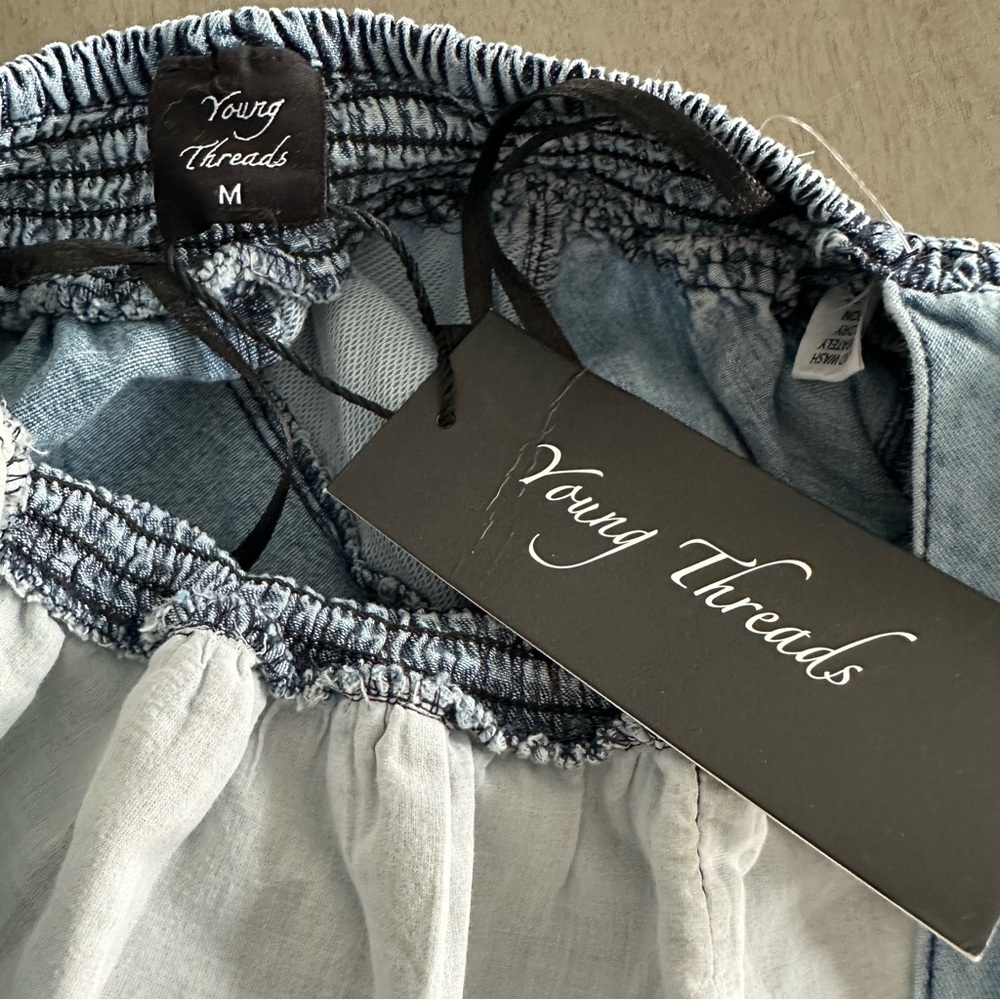 YOUNG THREADS Noelle Tiered Denim Patchwork Halte… - image 11